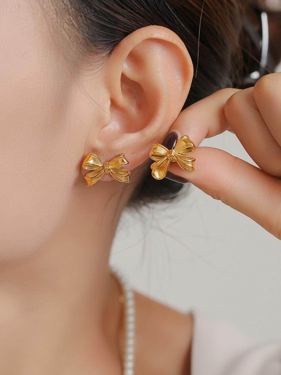 3 Piece Pearl Necklace Bow Necklace and Stud Earrings Set
