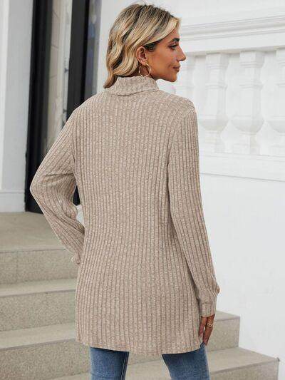 Ribbed Mock Neck Long Sleeve T-Shirt for Women Stylish Wear