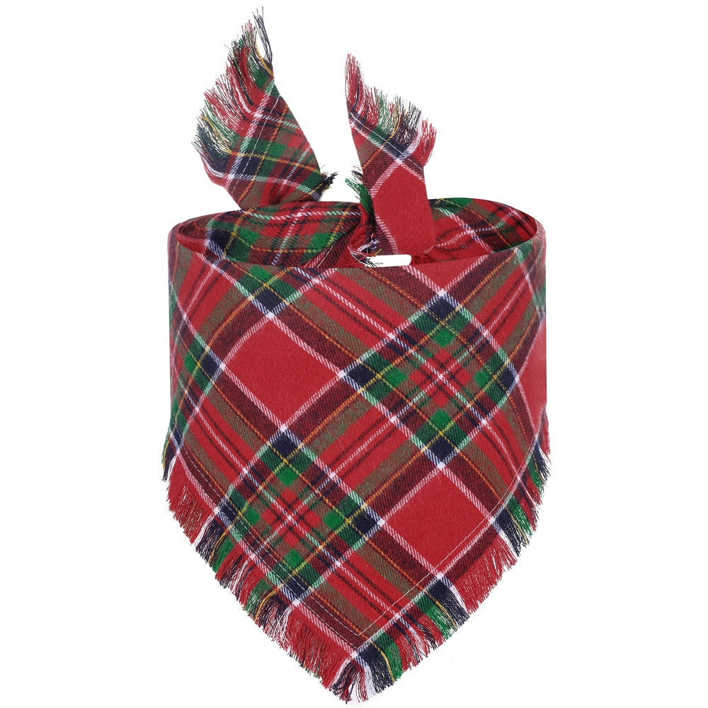 Vivifying Fall Dog Bandana With Tassels Edges Classic Plaid Triangle Dog Apparel Accessories Unny Dog Scarf Costume For Thanksgiving Photo Prop And Party Decor