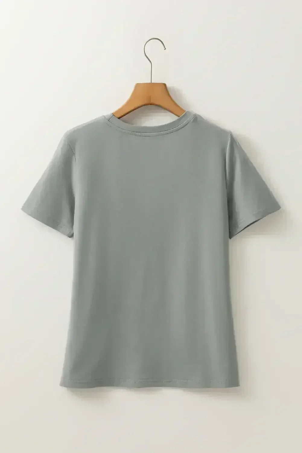 Dirty Blue Solid Color Round Neck T Shirt