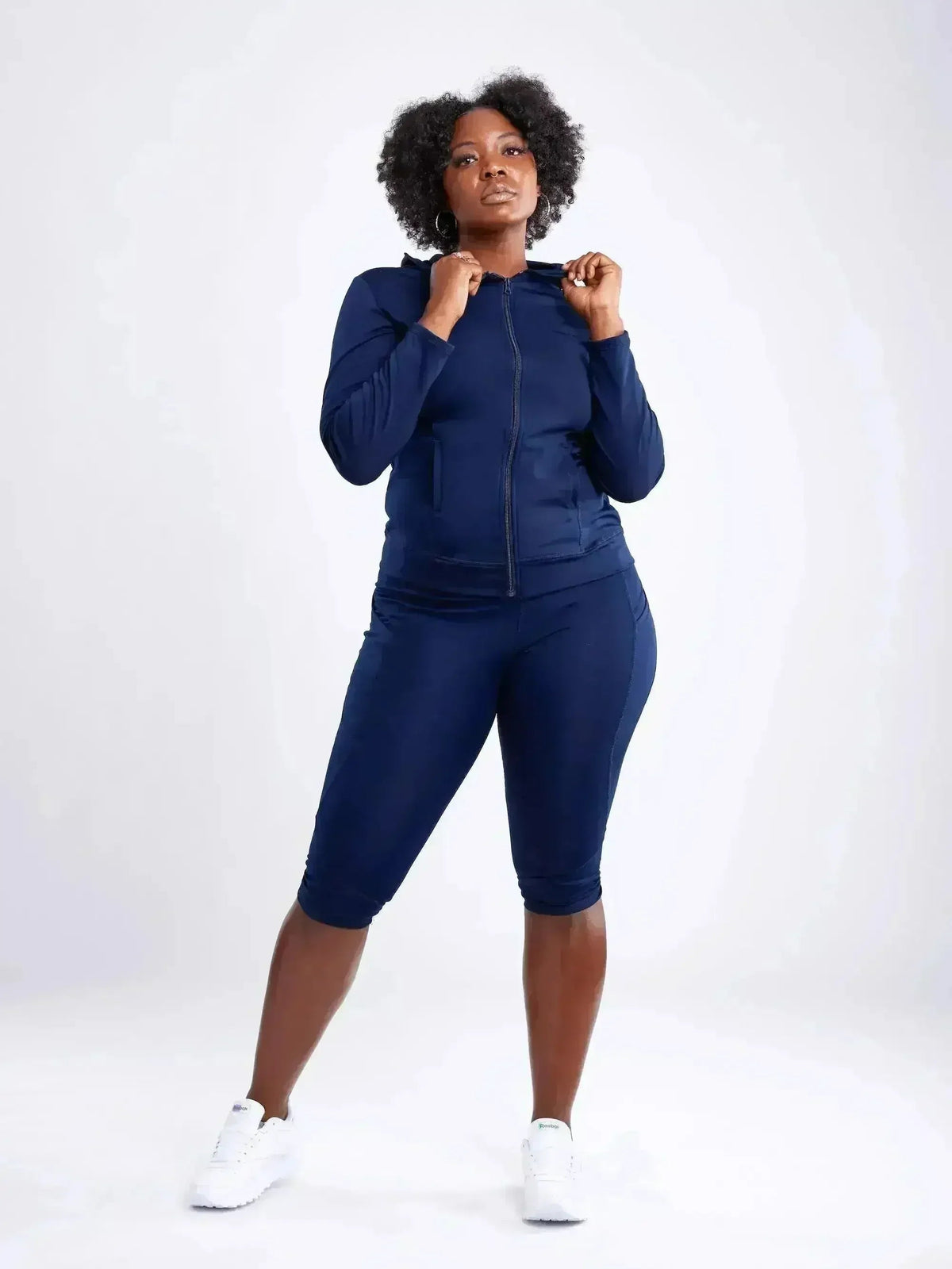 Athletic Fitted Zip-Up Hoodie Jacket with Pockets