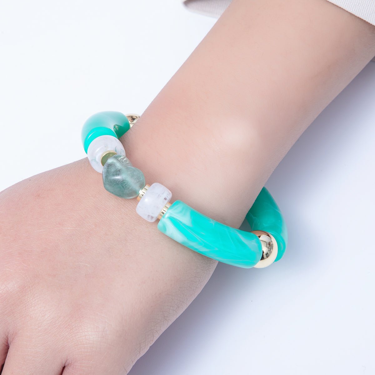 6mm Turquoise Gemstone Heart Bead Stretch Bracelet | WA-03974