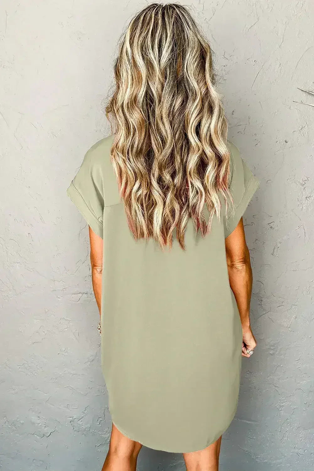 Rose Red Buttoned Collar Shift T Shirt Dress