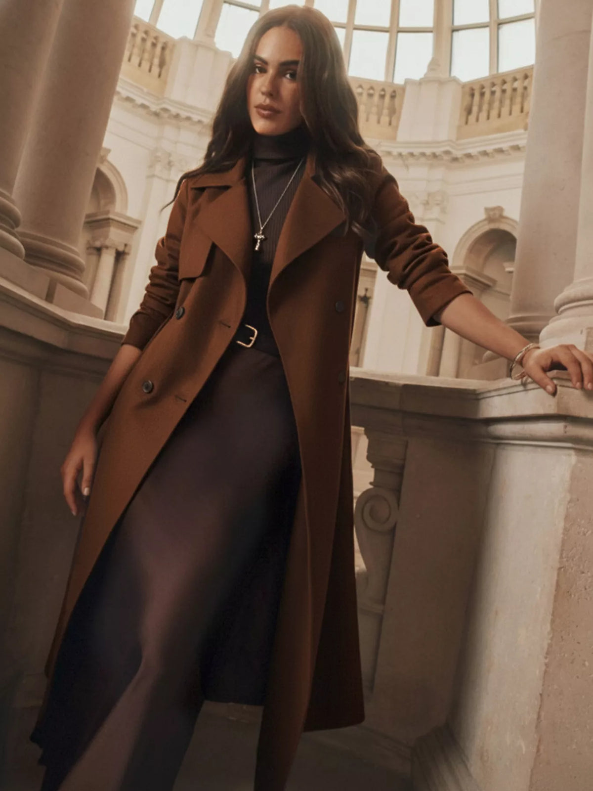 Lapel Collar Belted Wool Blend Coat