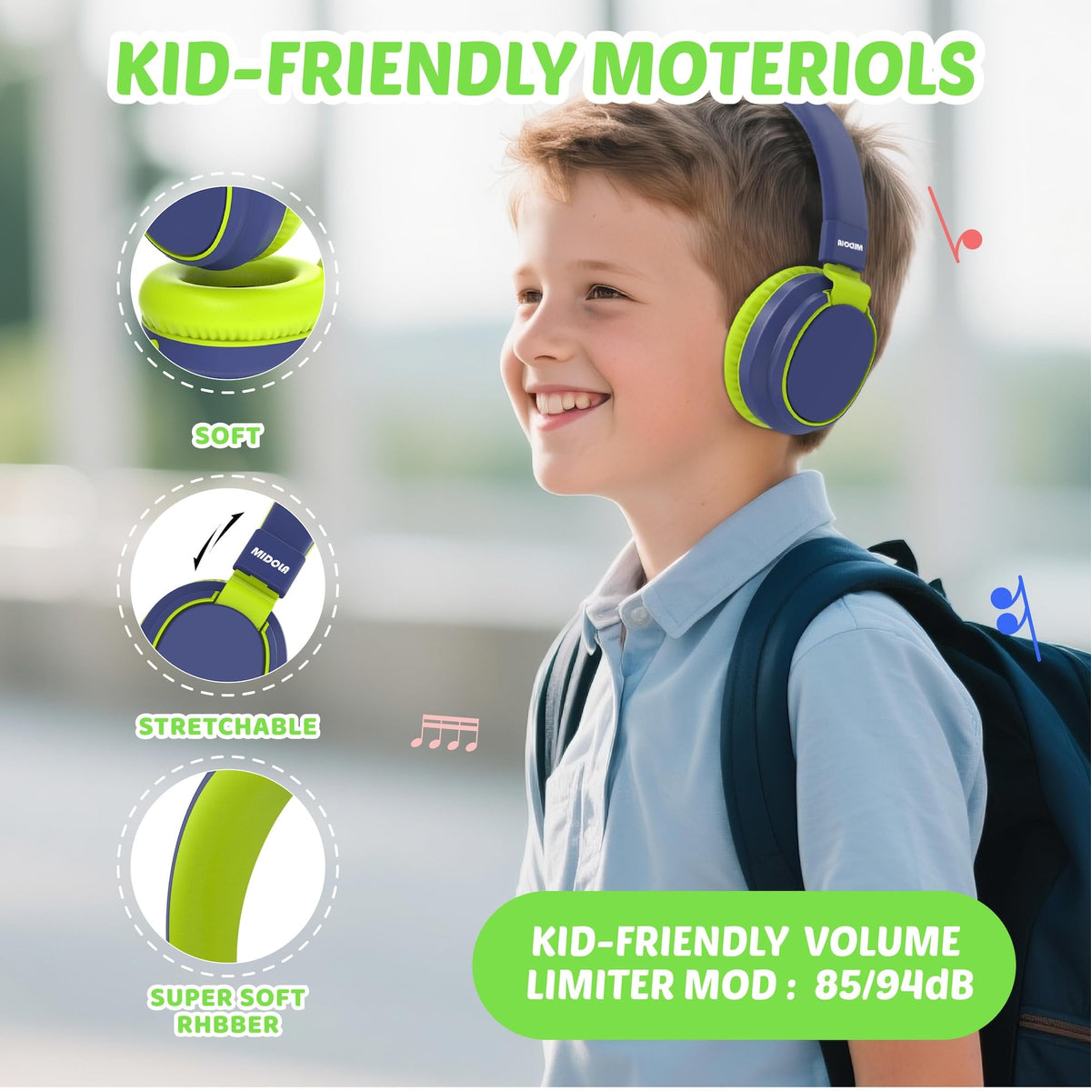 Kids Headphones Volume Limited 85/94dB - Wired Over-Ear Foldable Headset with Microphone Pink