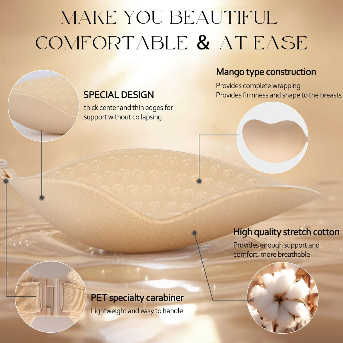 Strapless Backless Adhesive Push Up Bra - Invisible Sticky Bra with Nipple Covers