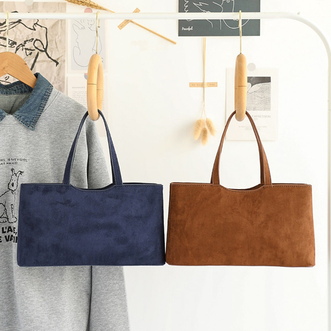 Retro Simple Handbag - Versatile Suede Baguette Bag for Fashionable Shoulder Hobo Style