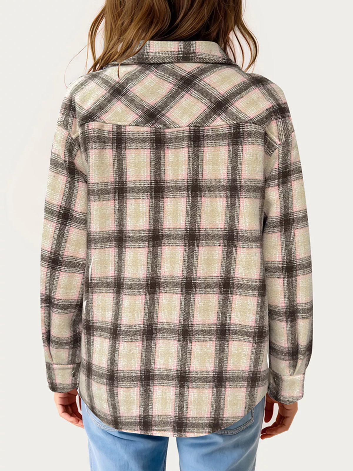 Oversized Plaid Long Sleeve Fleece Jacket
