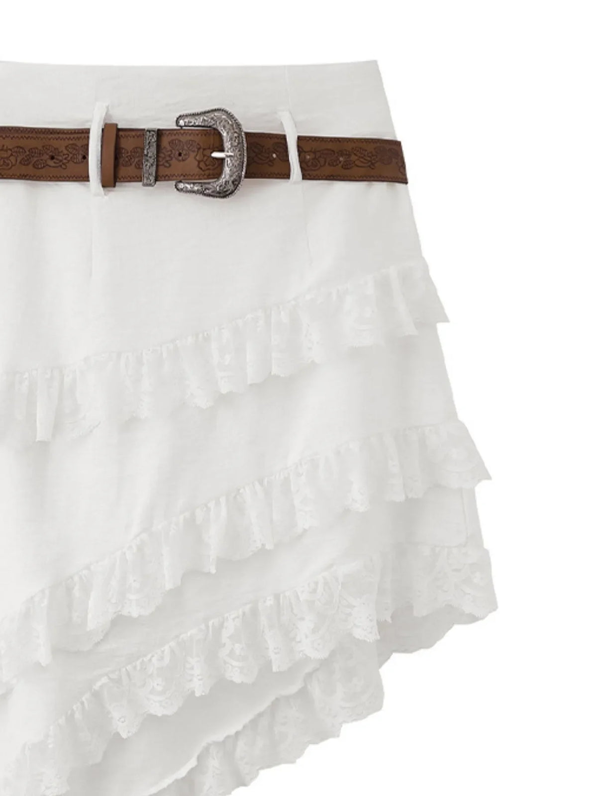 Asymmetrical Lace Ruffle Skirt