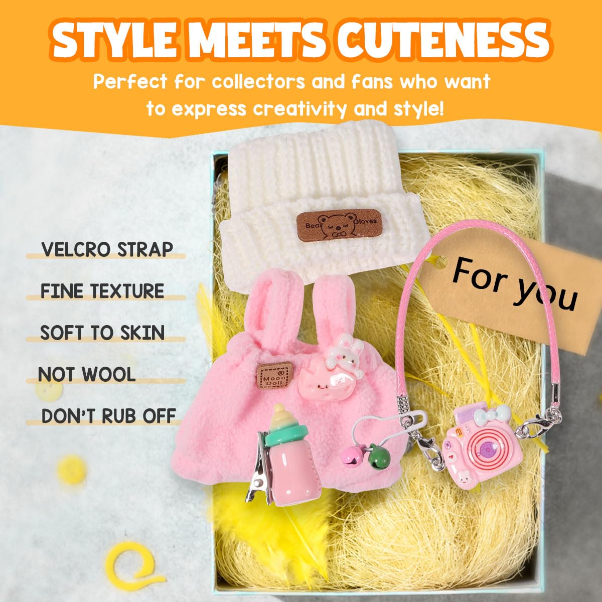 3 Piece Doll Clothes Set for 17cm Dolls - Handmade Crochet Outfit with Hat