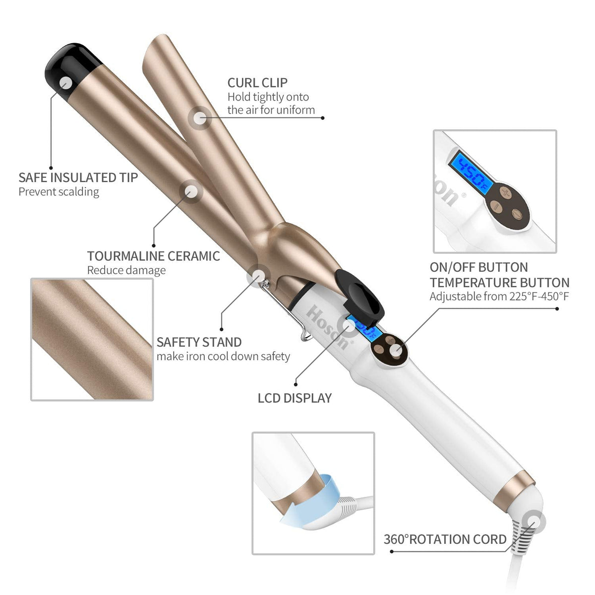 Professional Ceramic Tourmaline Curling Iron 3/4 Inch - Hair Curler with Heat Protection
