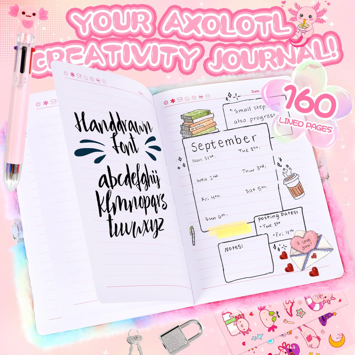 Girls Heart Diary with Lock and Keys - Cute Plush Secret Journal Notebook Gift Ages 6-8