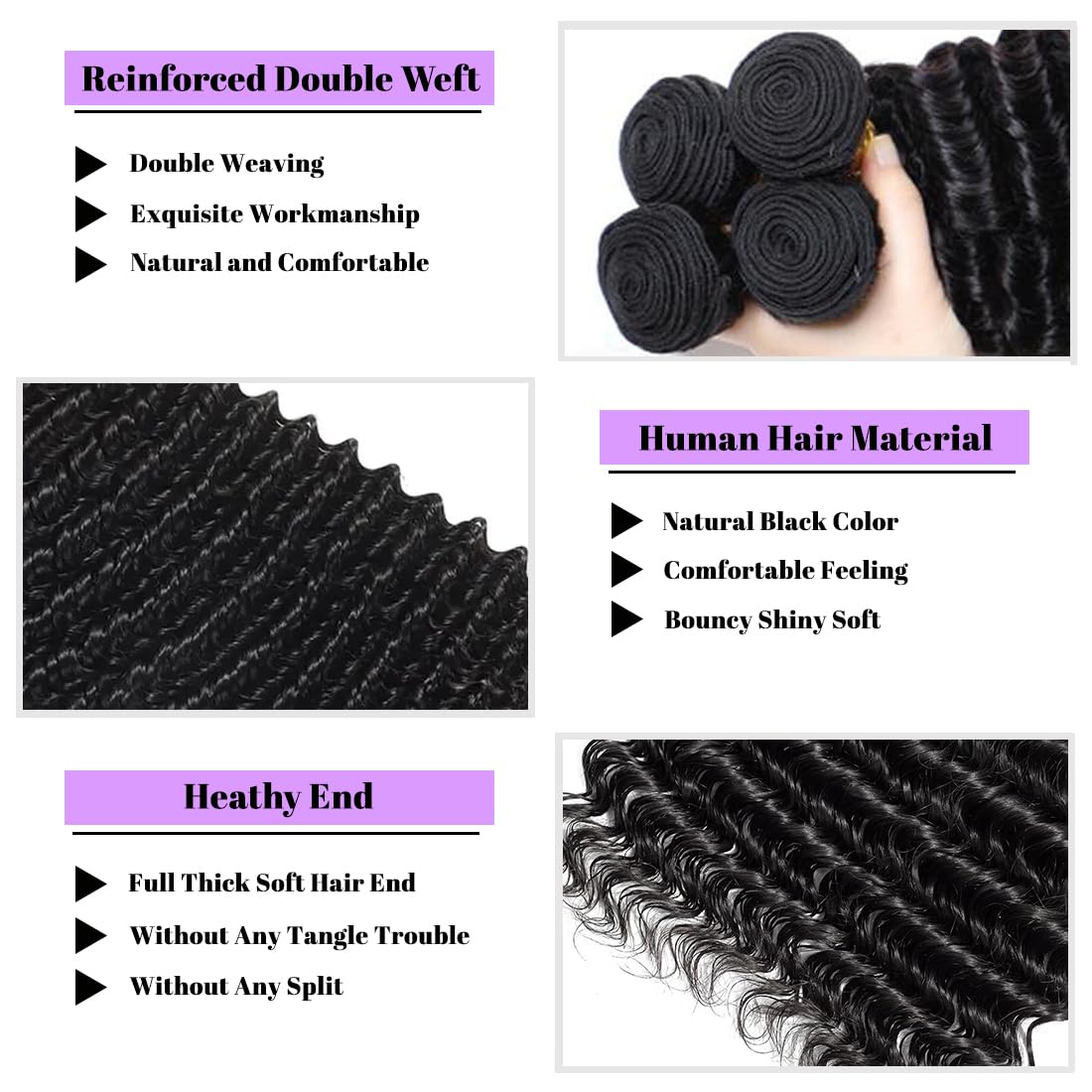 Brazilian Virgin Hair Bundles Deep Wave Human Hair Extensions