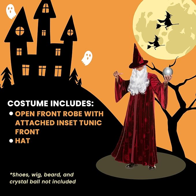 Adult Burgundy Wizard Stargazer Fantasy Magic Sorcerer Men&