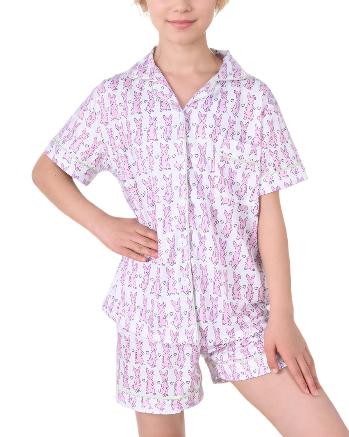 Roller Rabbit Pajamas Kids - Girls Summer 2 Piece Set - Button Down Top and Shorts