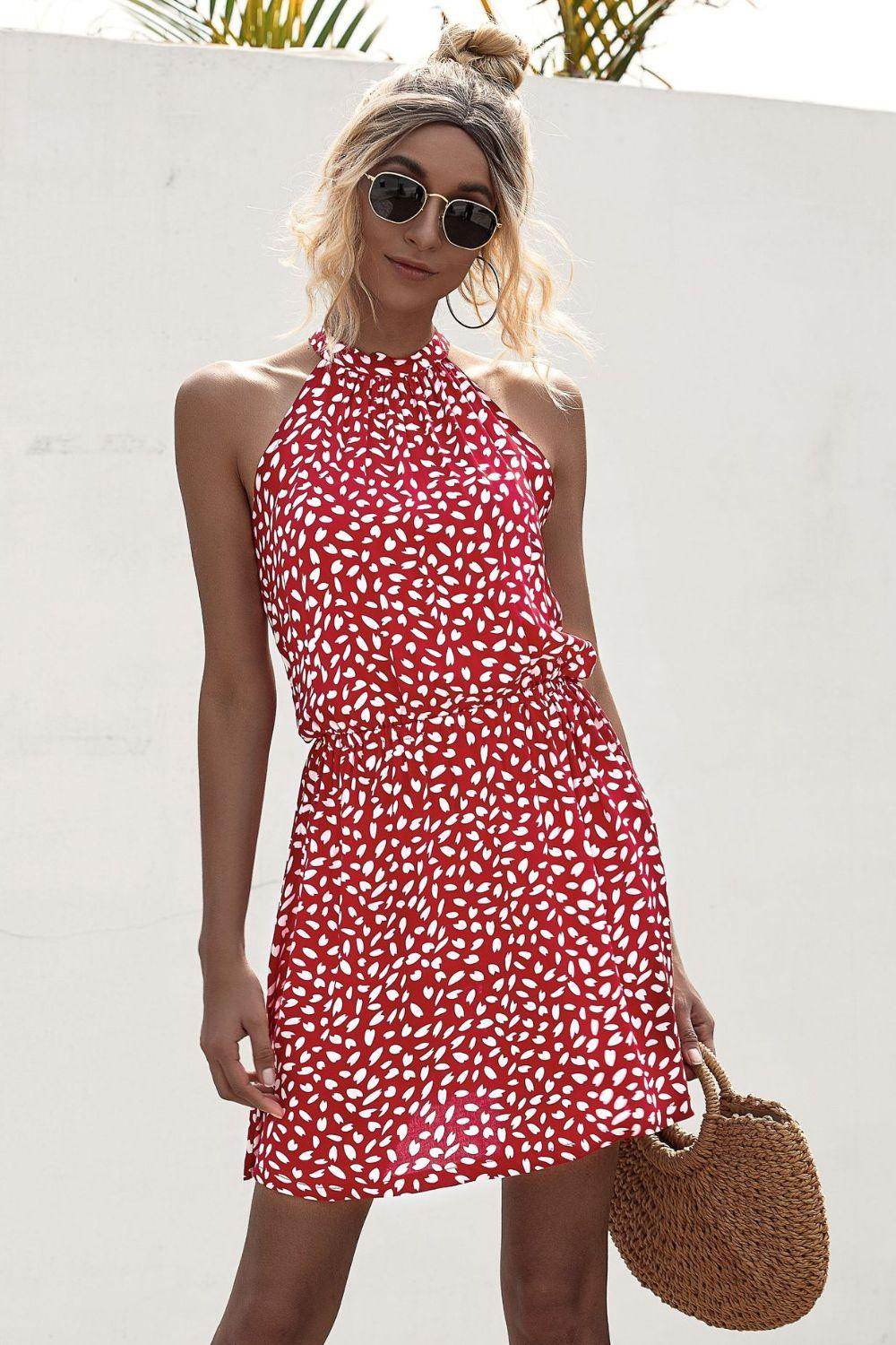 Stylish Printed Grecian Neck Mini Dress for Women