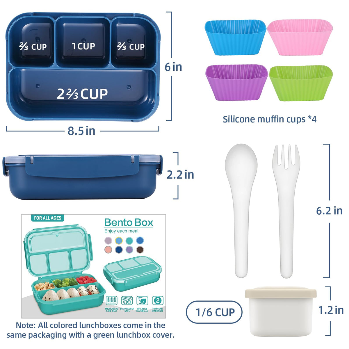 Bento Lunch Box for Kids - 4 Compartment Leak-Proof School Lunch Container with Utensils Purple