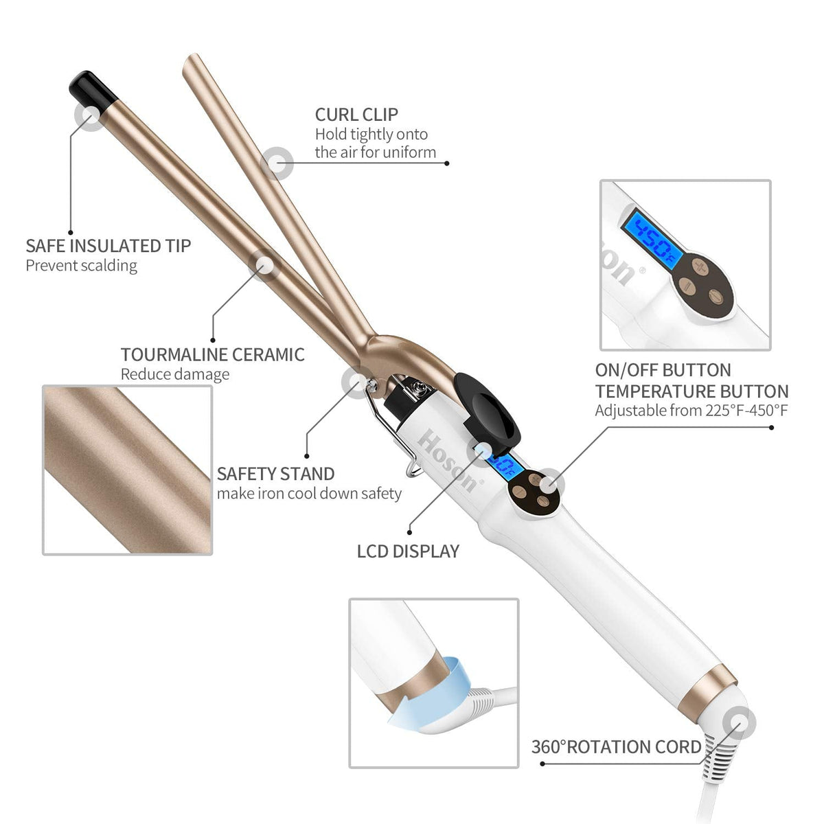 Professional Ceramic Tourmaline Curling Iron 3/4 Inch - Hair Curler with Heat Protection