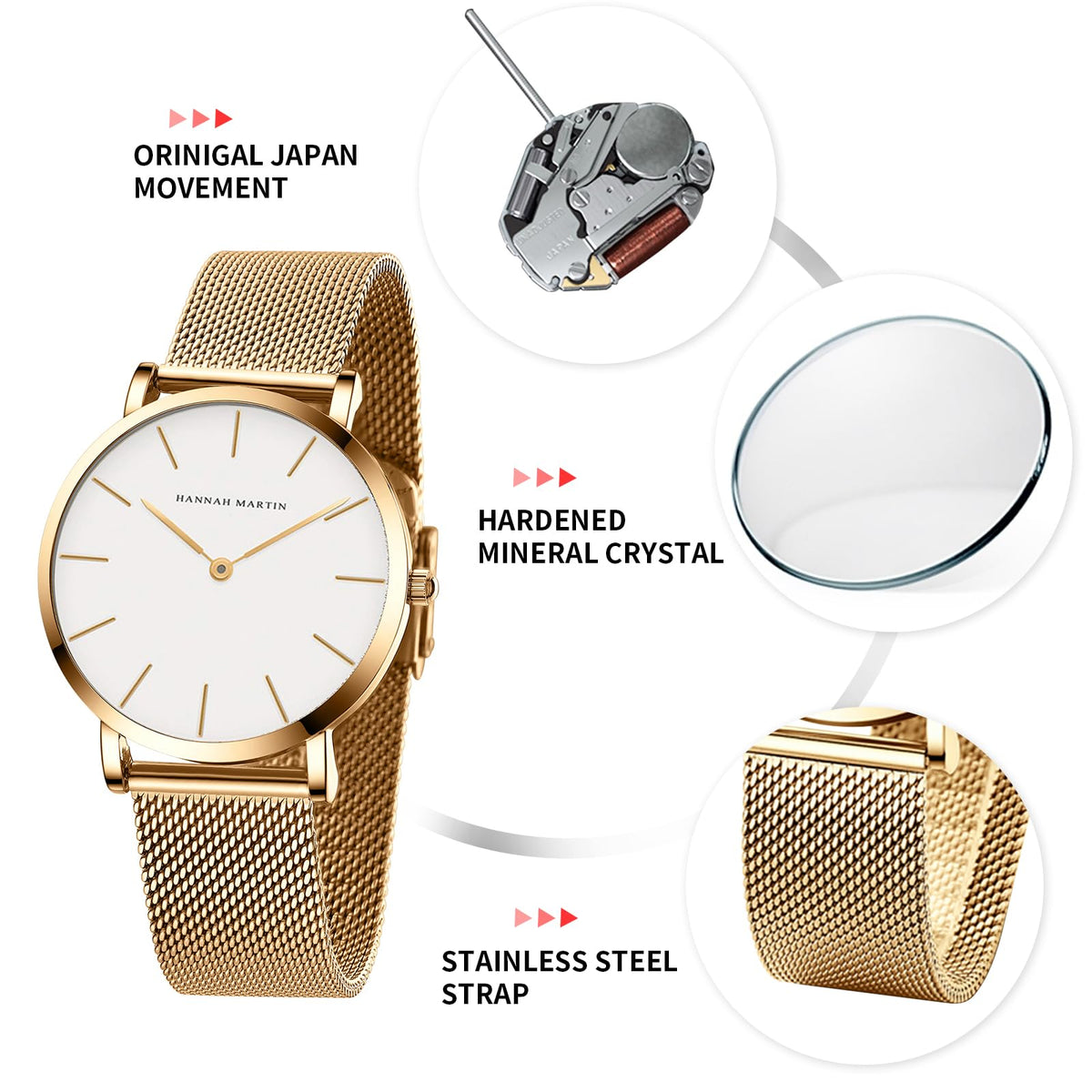 HANNAH MARTIN Watches for Women Analog Women&