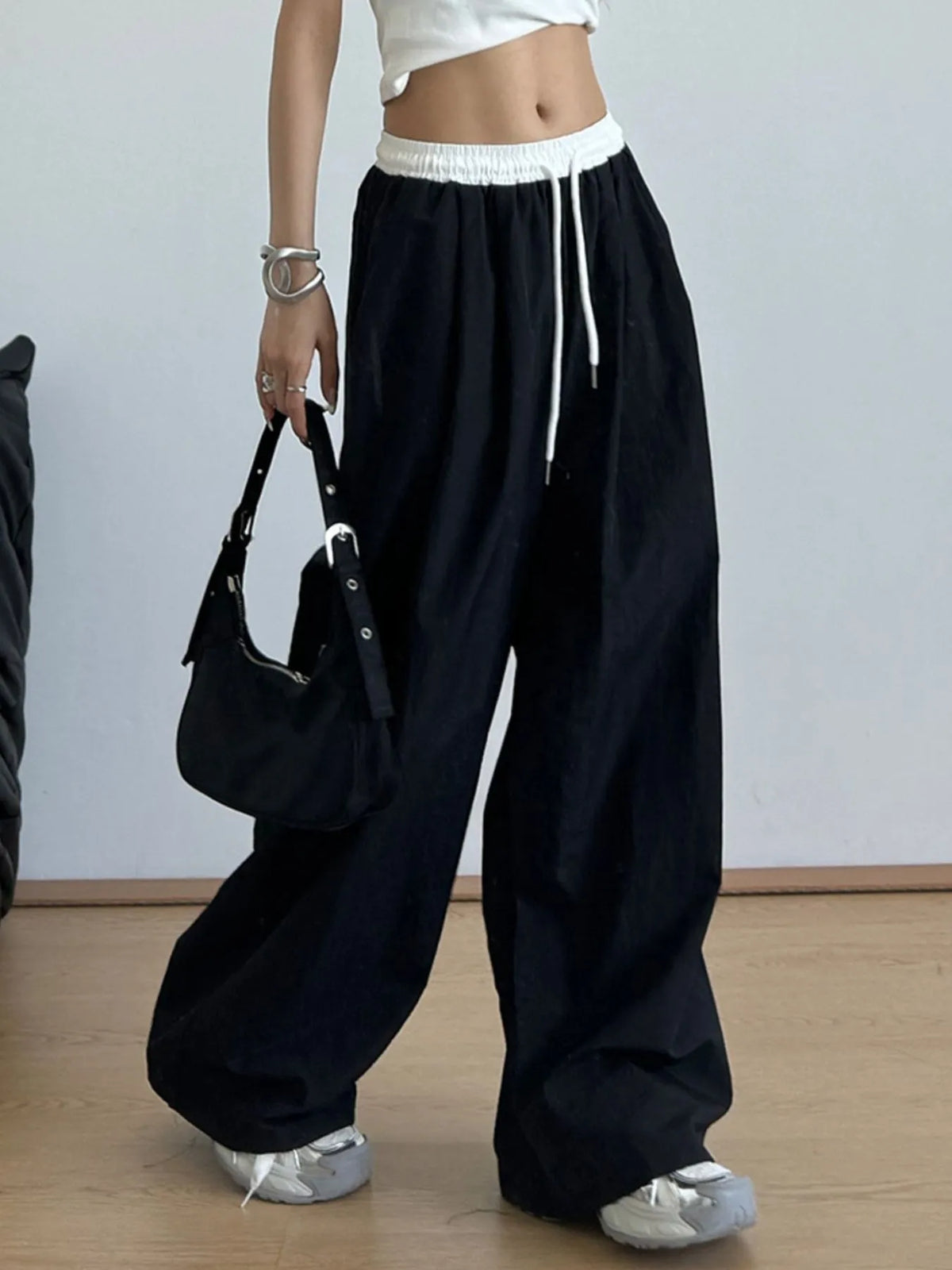 Wide Leg Drawstring Casual Pants