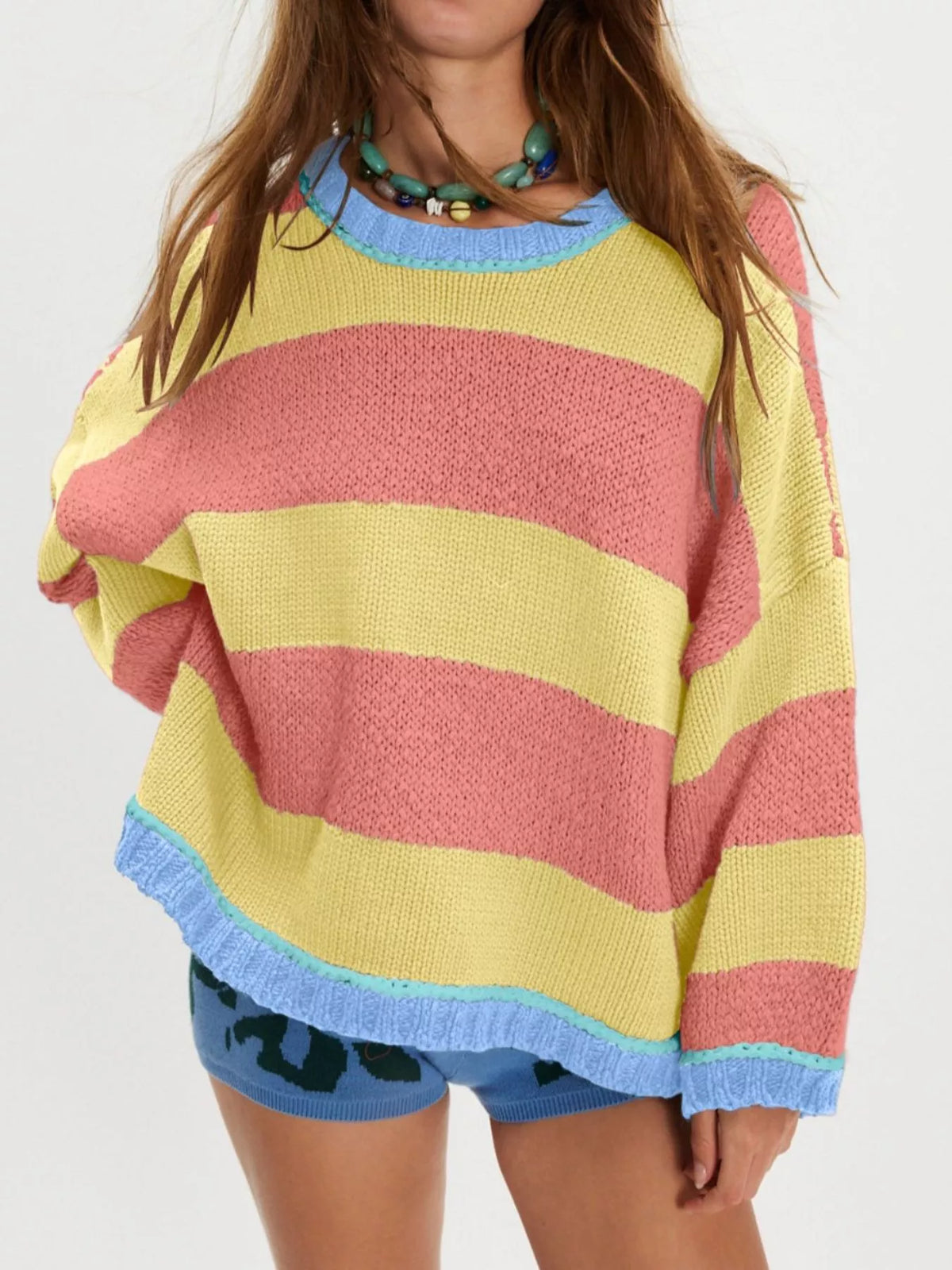 Color Block Round Neck Sweater