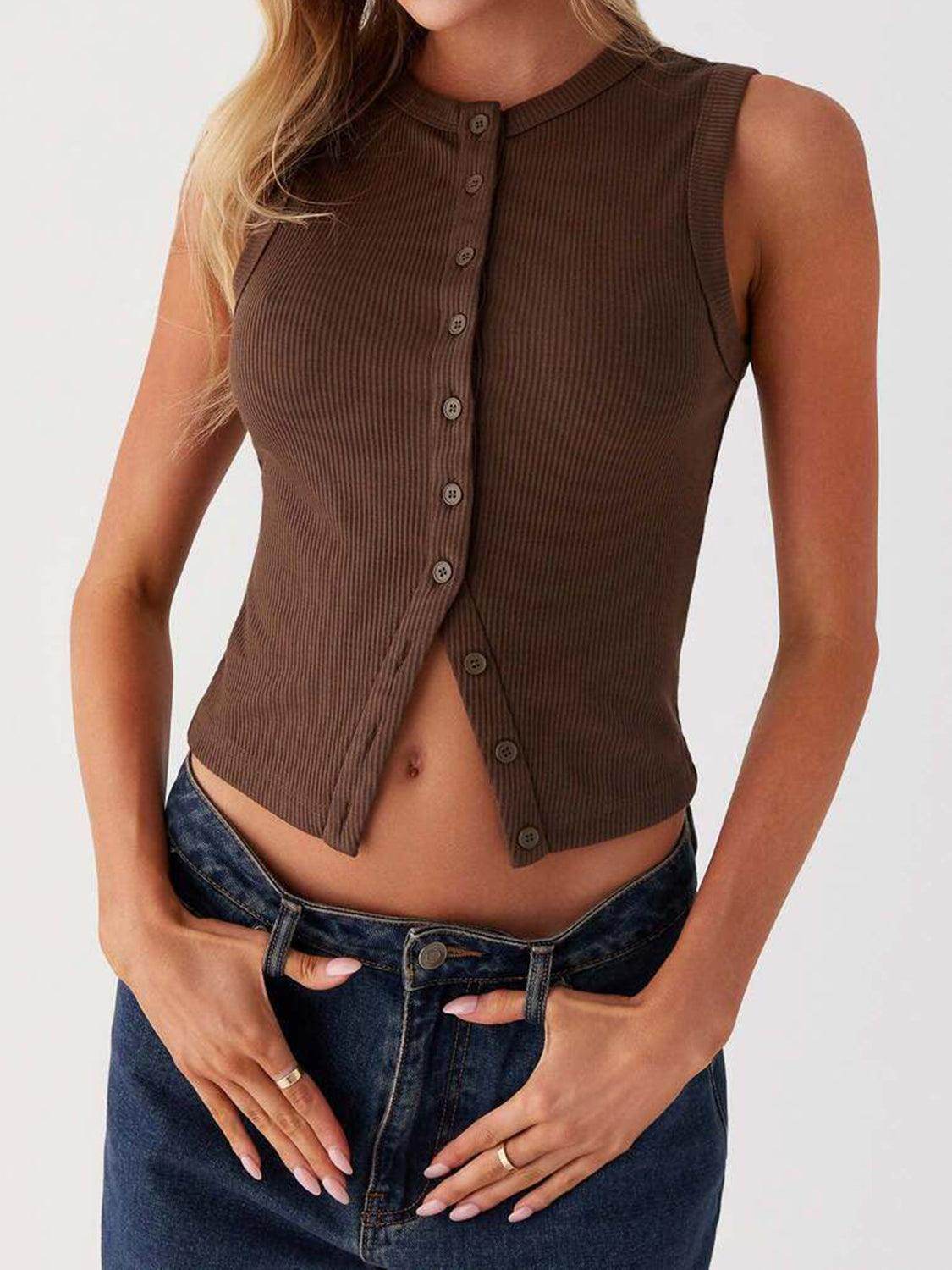 Lovelet Button Up Round Neck Tank for Stylish Comfort