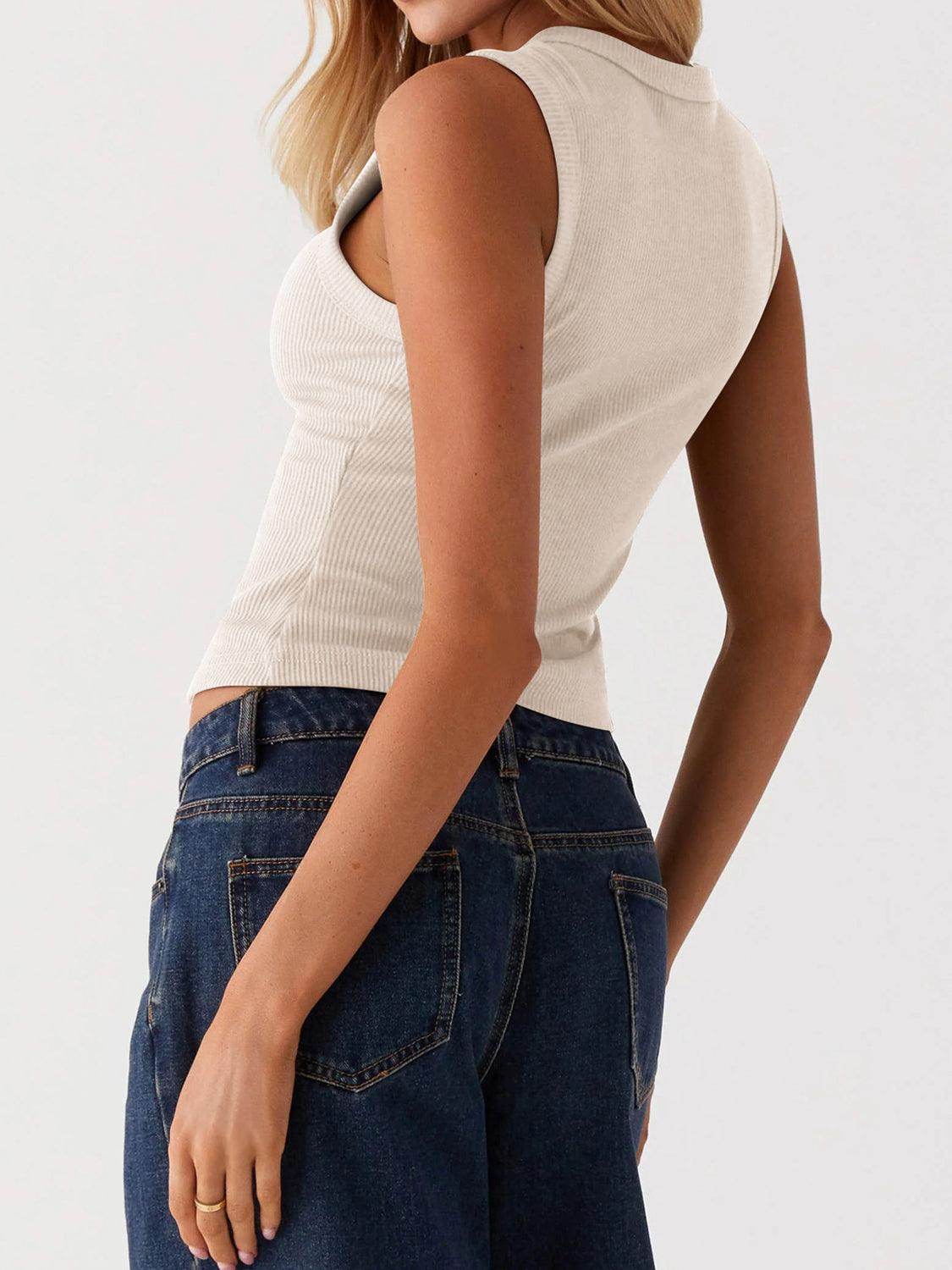 Lovelet Button Up Round Neck Tank for Stylish Comfort