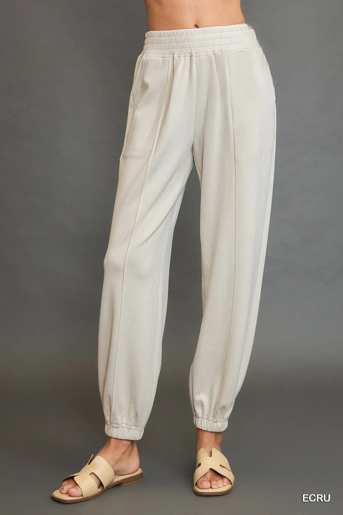 Umgee Drawstring Jogger Pants with Front Seam Detail