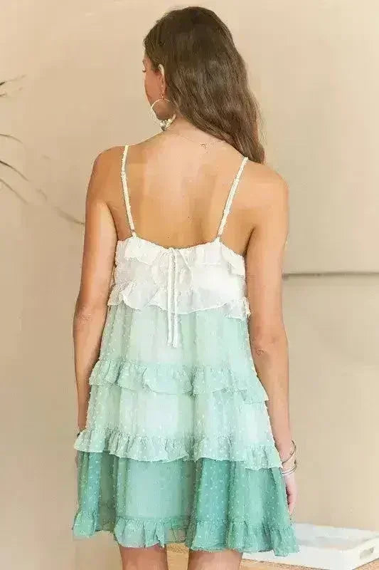 ADORA Swiss Dot Ruffled Tiered Mini Dress