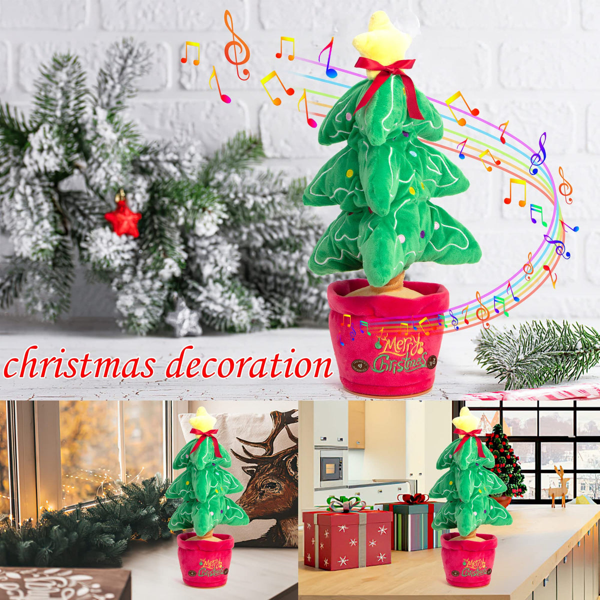 Dancing Christmas Toys Funny Tree Repeat Talking Electronic Plush Toys Can Sing Record Lighten Early Education Funny Gift Christmas