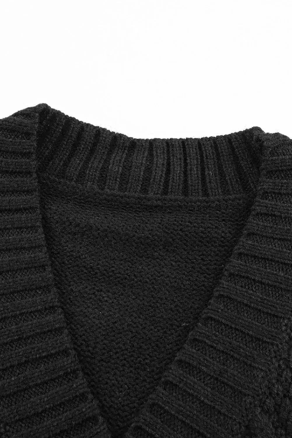 Textured Black Cardigan | Button-Front w/Pockets | Sizes S-3XL