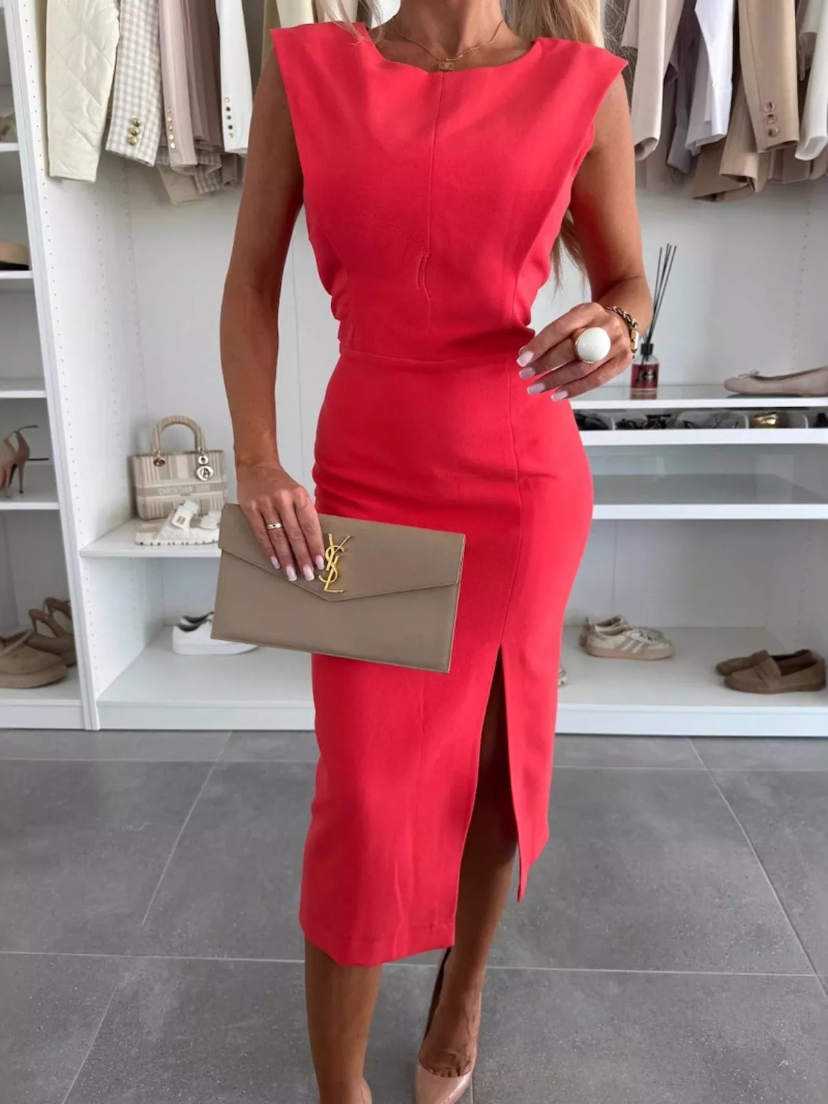 Full Size Slit Round Neck Sleeveless Dress Plus Size
