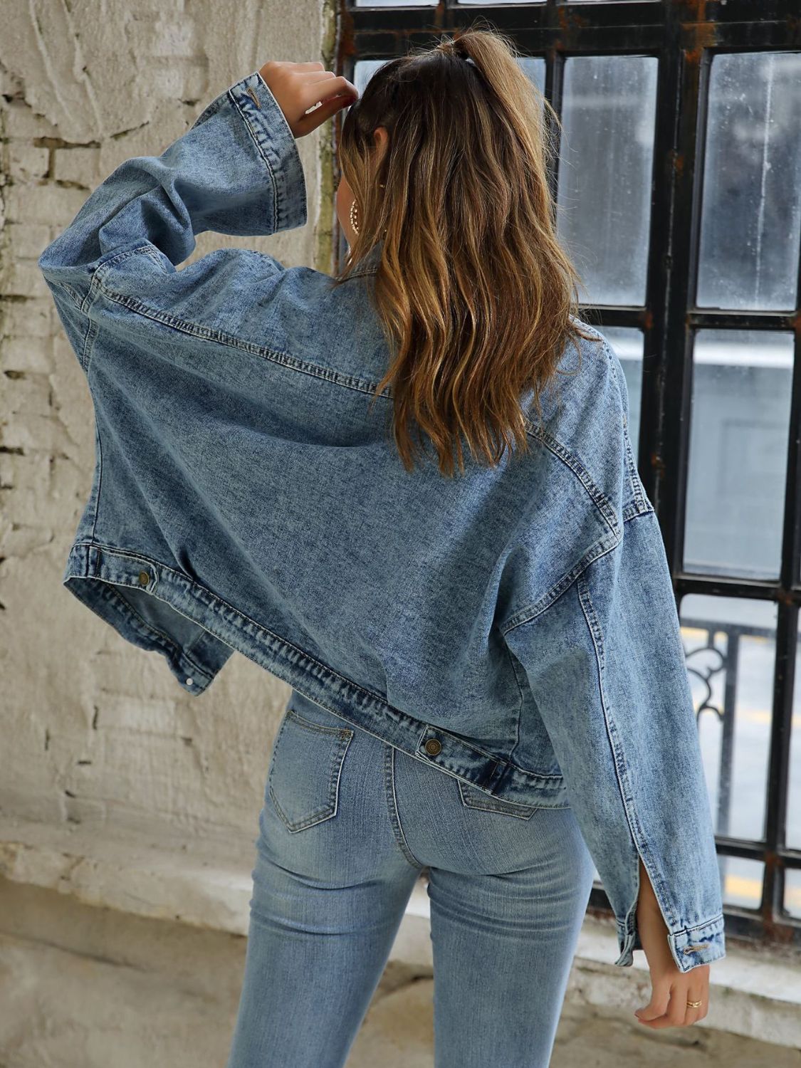 Button Down Drop Shoulder Denim Jacket