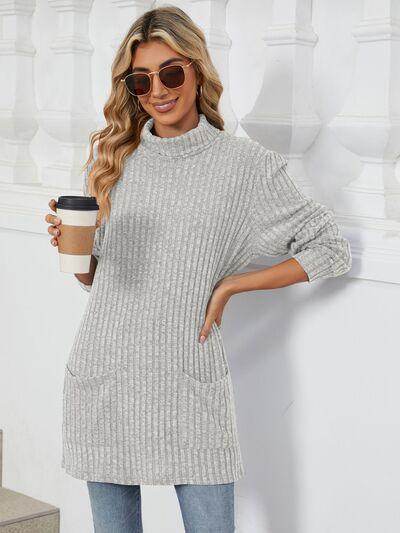 Ribbed Mock Neck Long Sleeve T-Shirt for Women Stylish Wear