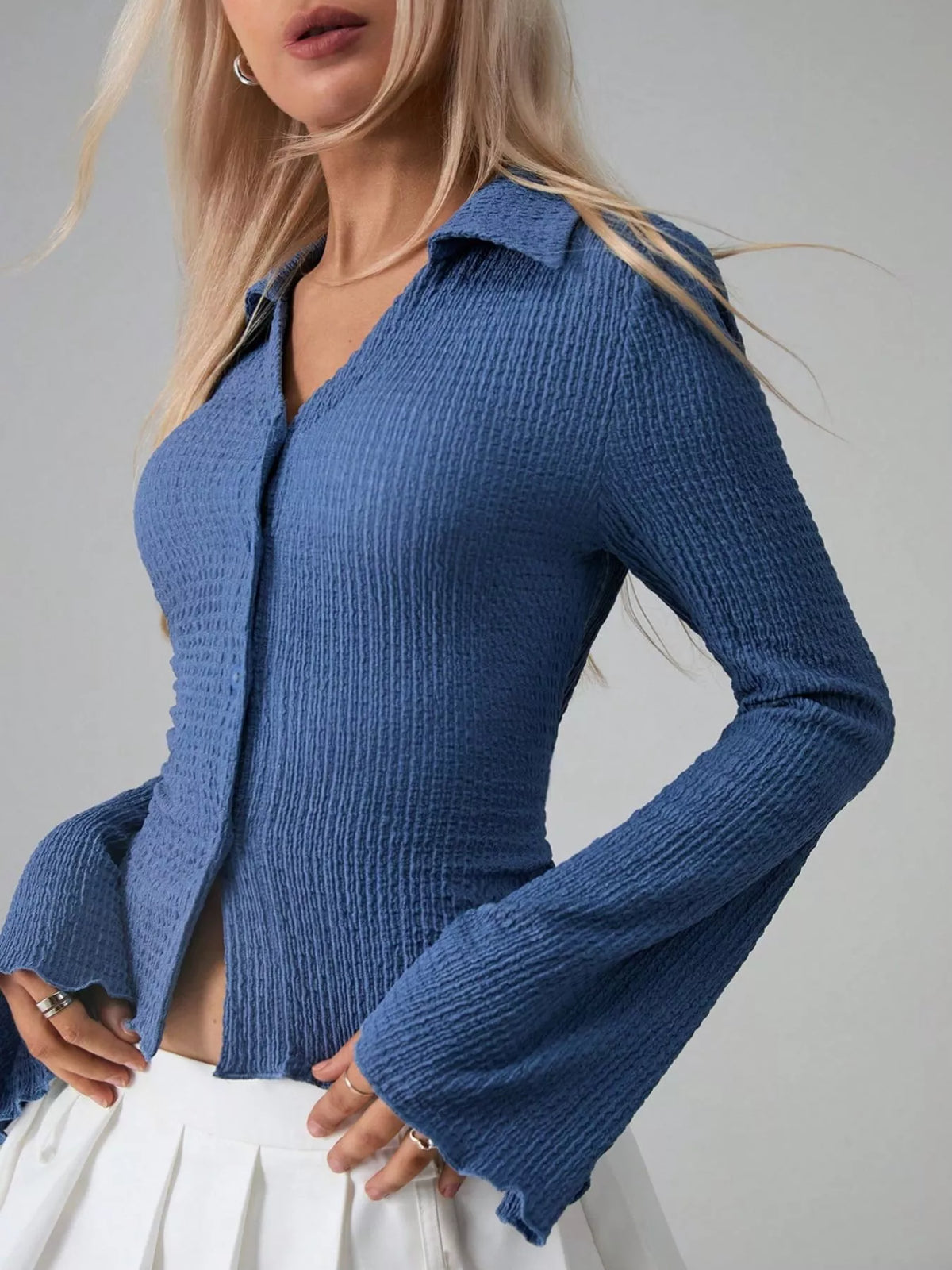 Button Up Flare Sleeve Shirt