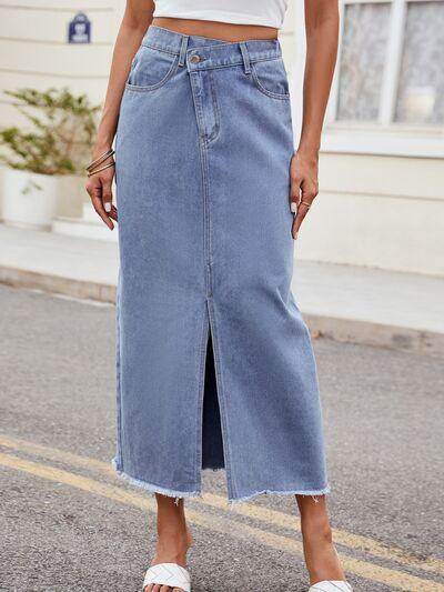 Slit Asymmetrical Waist Denim Skirt for Stylish Women