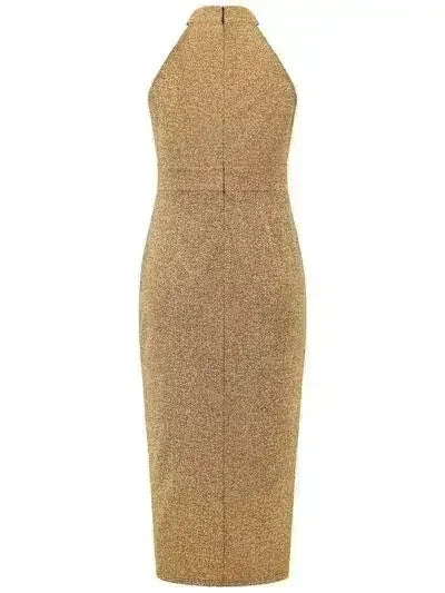 Slit Ruched Mock Neck Sleeveless Dress
