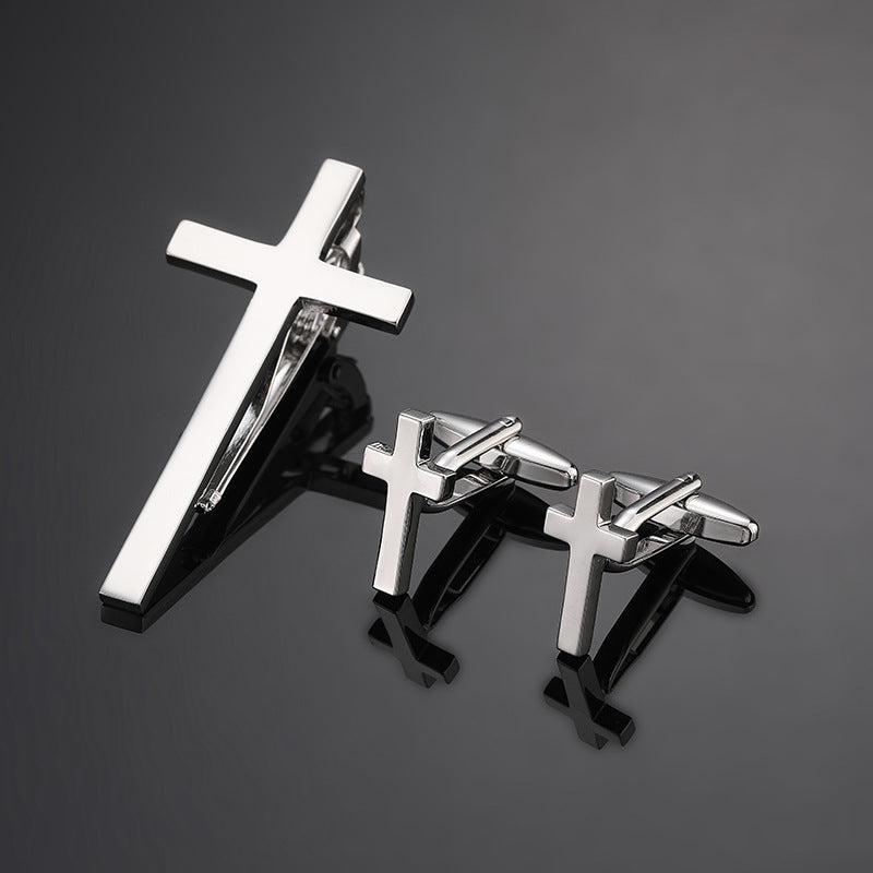 Gold Silver Black Cross Square Brushed Tie Clip