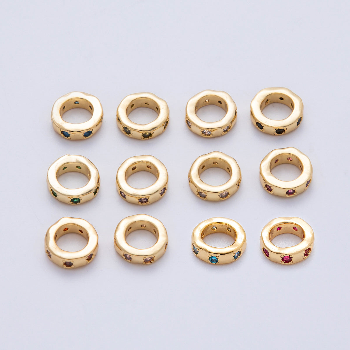18K Gold Filled 11mm Personalized Birthstone CZ Rondelle Spacer Bead | Beads-00125 ~ Beads-00136
