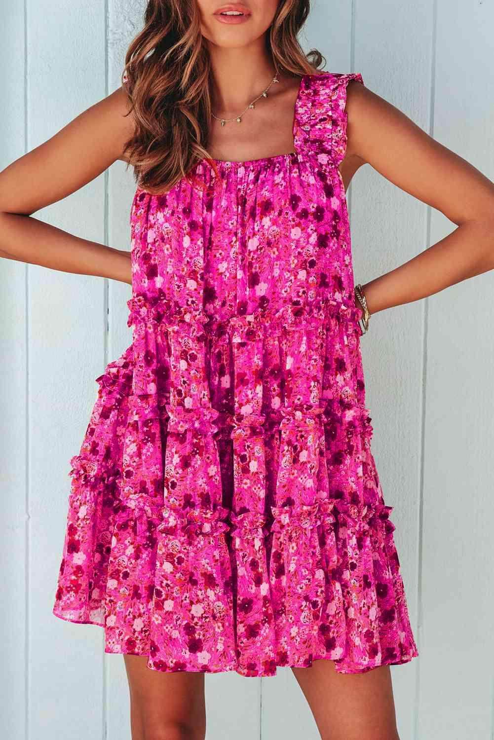 Chic Printed Square Neck Sleeveless Mini Dress for Women