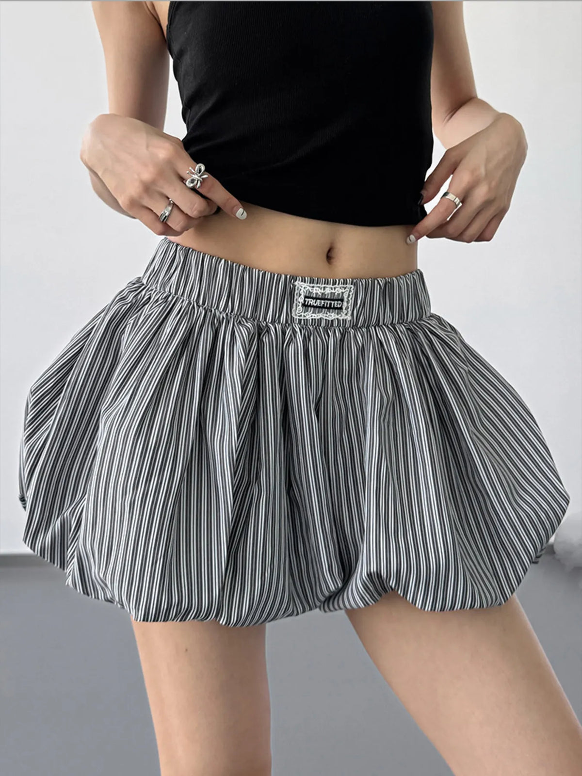 Striped Bubble Hem Casual Shorts