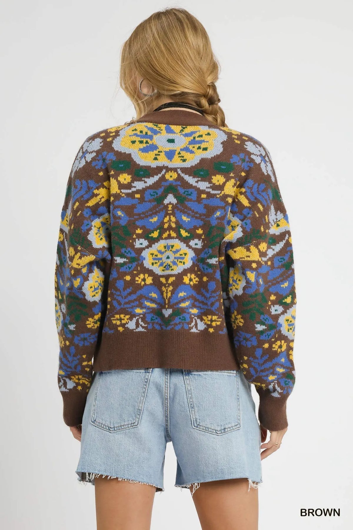 Umgee Floral Knit Button-Up Cardigan