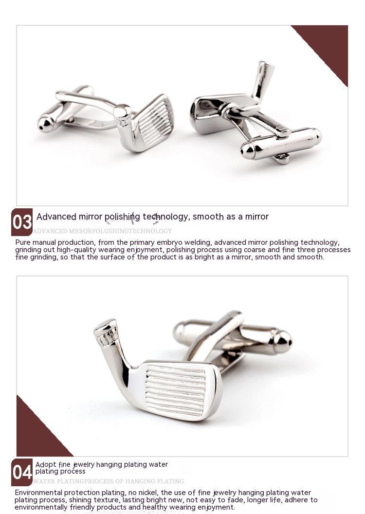 Golf Racket Shape Plain Metal French Shirt Men&