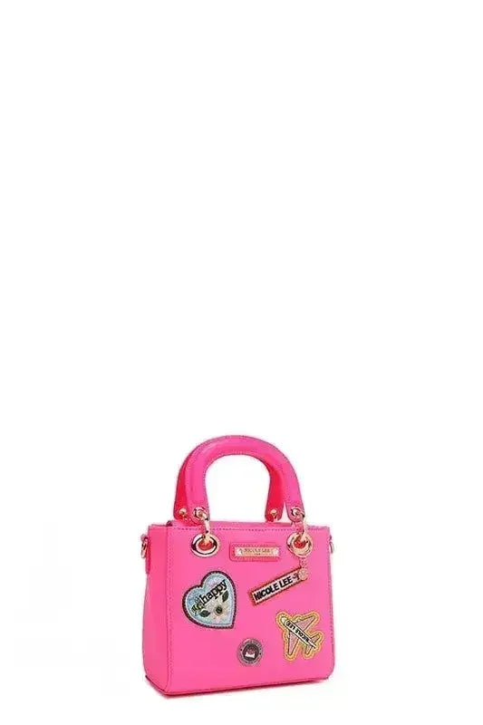 Pink Color Patch Handbag - Top Handle & Crossbody | Femstylo