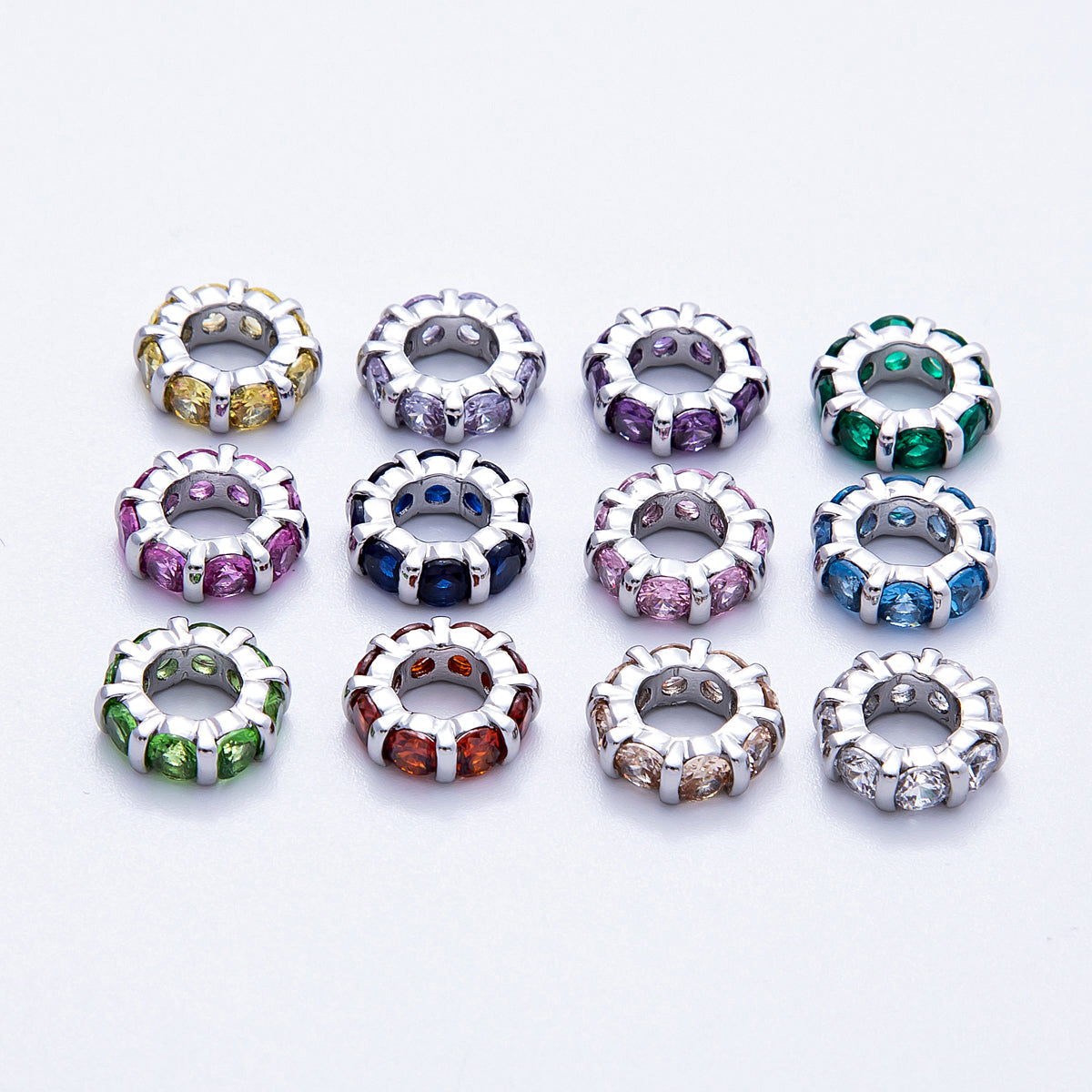 10.5mm Personalized Birthstone Micro Paved Round CZ Rondelle Spacer Set | Beads-00101 ~ Beads-00112