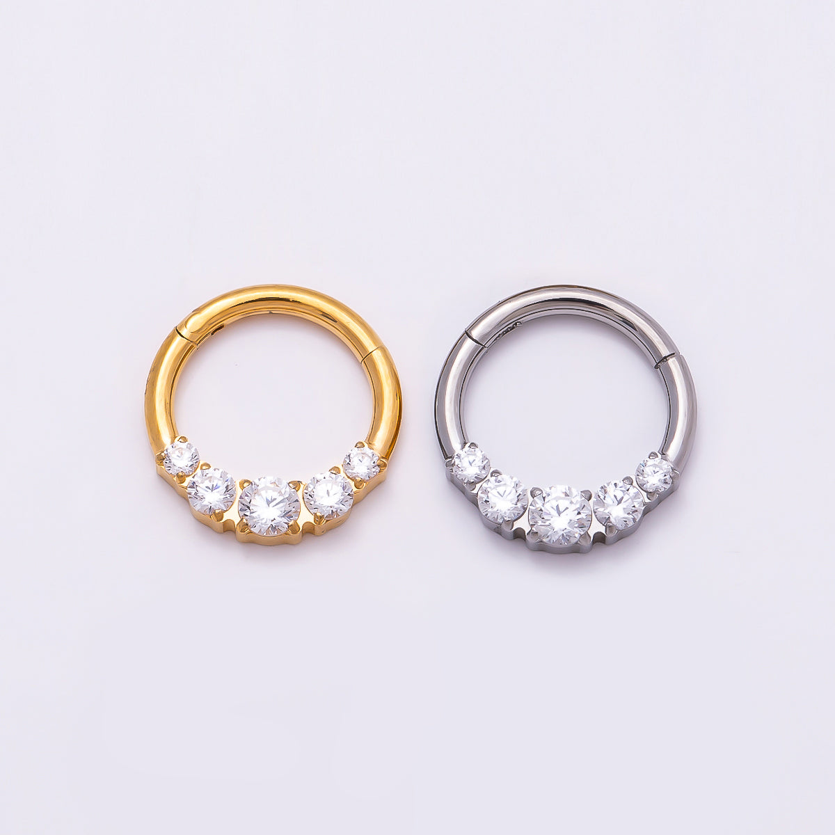 Titanium 11mm Clear CZ Gradient Single Septum Cartilage Piercing Clicker in Gold & Silver | BJ-00134 BJ-00135