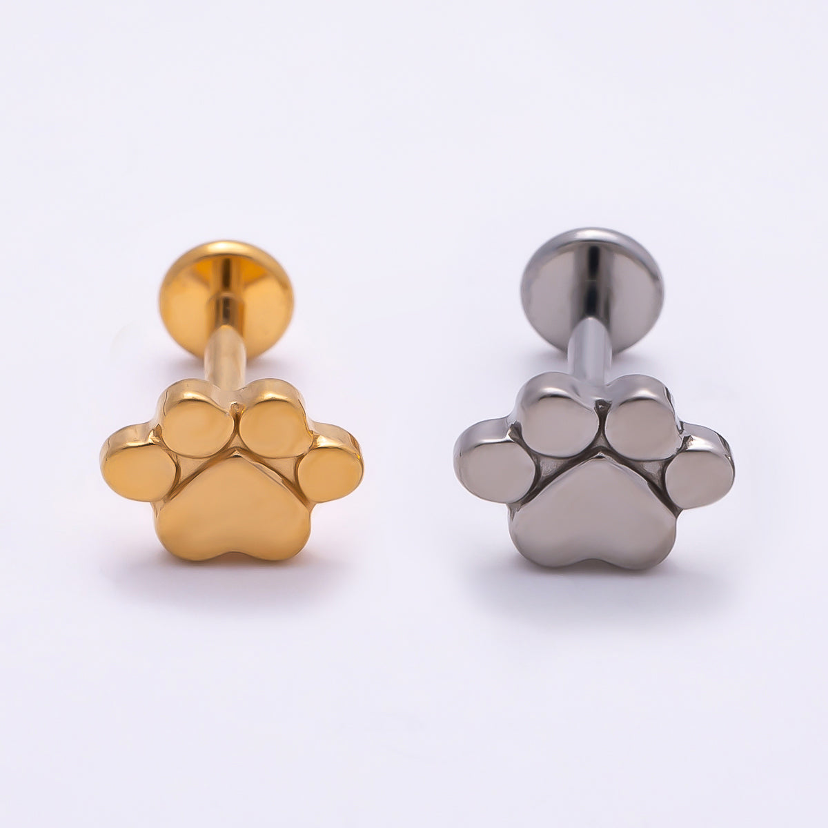 Titanium 8mm Paw Print Minimalist Cartilage Piercing Flat Back Stud in Gold & Silver | BJ-00098 BJ-00099