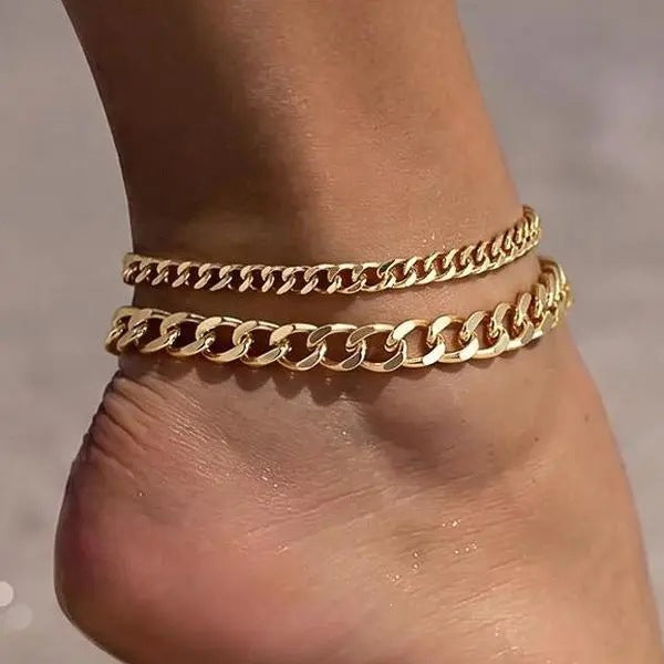 Cuban Chain Anklet Stainless Steel Stackable Double-layer Foot Jewelry