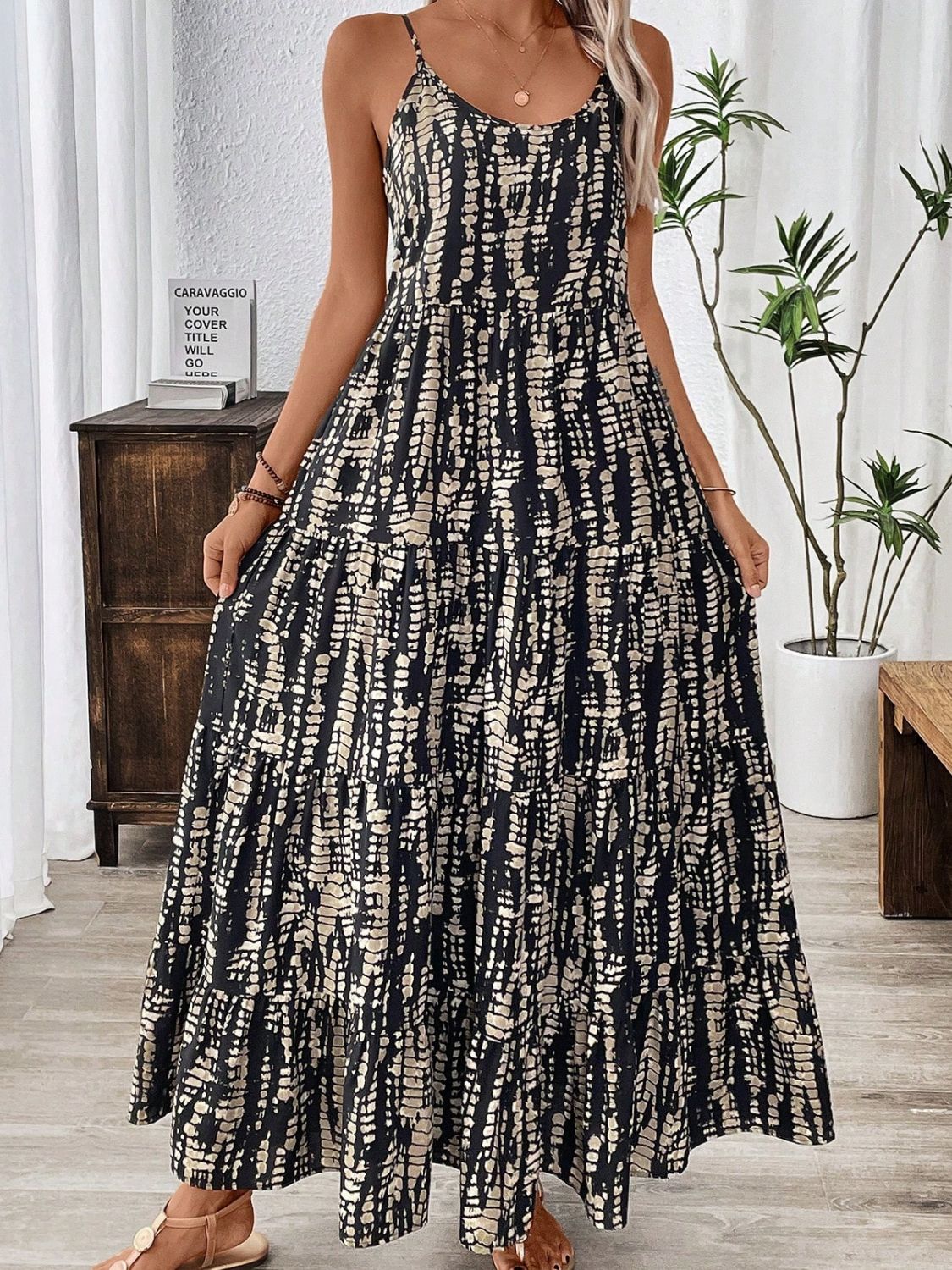 Elegant Black Printed Maxi Dress Chic Charming Long Dress For Women