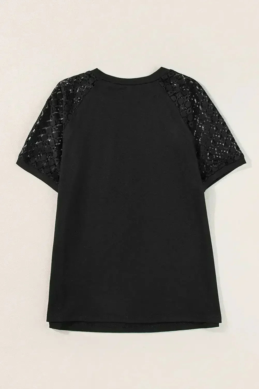 Pale Khaki Seamed Detail Contrast Lace Raglan Sleeve Tee